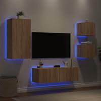 4-delige Tv-wandmeubelset met LED-verlichting sonoma eikenkleur - thumbnail