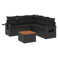 6-delige Loungeset met kussens poly rattan zwart - thumbnail