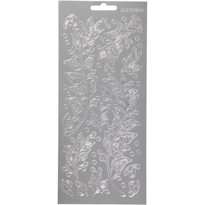 Creativ Company Stickers, bladeren, vel 10x23 cm, zilver, 1 vel