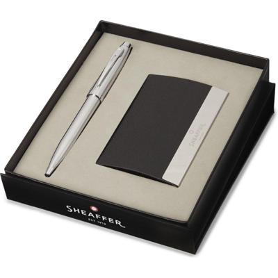 Sheaffer SF-G2930651-3 Balpen 100 M Giftset Brushed Chrome Nickel Plated + Visitekaarthouder Sheaffer SF-G2930651-3 Balpen 100 M Giftset Brushed Chrome Nickel Plated + Visitekaarthouder