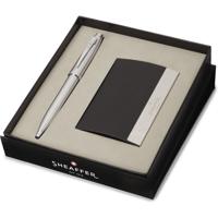 Sheaffer SF-G2930651-3 Balpen 100 M Giftset Brushed Chrome Nickel Plated + Visitekaarthouder - thumbnail