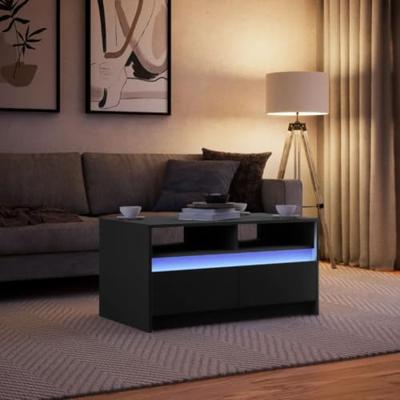 Salontafel met LED-verlichting bewerkt hout zwart