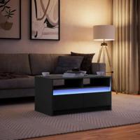 Salontafel met LED-verlichting bewerkt hout zwart - thumbnail