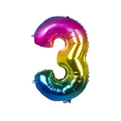 Folieballon Regenboog Cijfer 3 (86cm)