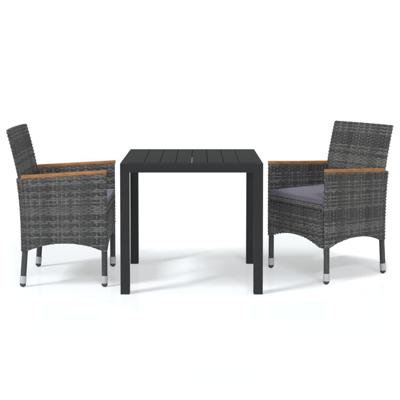 3-delige Tuinset met kussens poly rattan grijs