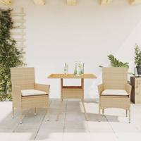 3-delige Tuinset met kussens poly rattan en acaciahout beige - thumbnail