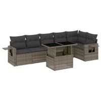 7-delige Loungeset met kussens poly rattan grijs - thumbnail