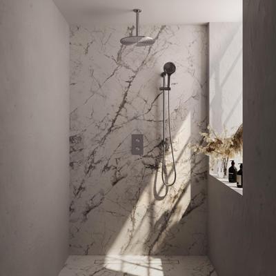 Regendoucheset Inbouw Brauer RVS Carving Thermostatisch 30cm met 3-Weg Omstelling, Plafondarm, Glijstang en Handdouche 3-Standen Geborsteld RVS