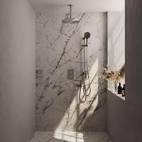 Regendoucheset Inbouw Brauer RVS Carving Thermostatisch 30cm met 3-Weg Omstelling, Plafondarm, Glijstang en Handdouche 3-Standen Geborsteld RVS - thumbnail