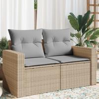 Tuinbank 2-zits met kussens poly rattan beige - thumbnail