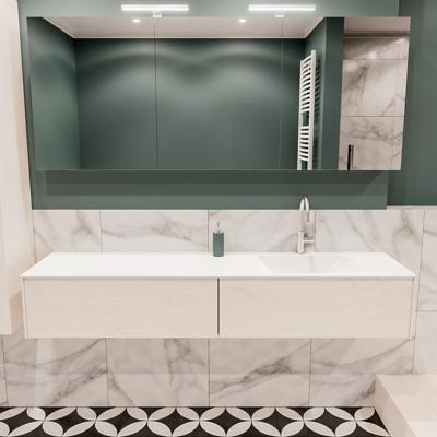 Mondiaz Lush Cloud badmeubel underlayment 180 cm 2 lades solid surface enkele spoelbak rechts 1 kraangat