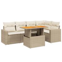 6-delige Loungeset met kussens poly rattan beige - thumbnail