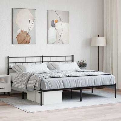 Bedframe met hoofdbord metaal zwart 180x200 cm