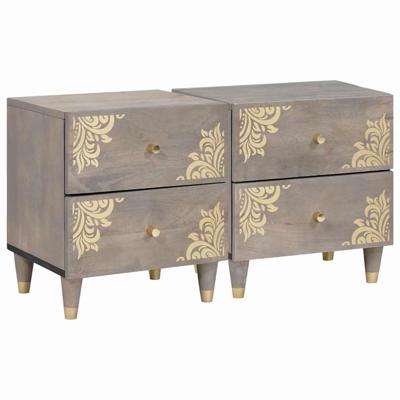 Nachtkastje 2 pcs Grijs 40 x 33 x 46 cm massief mangohout