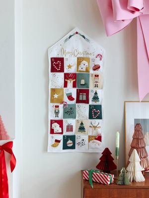 Adventskalender Merry Christmas wit, bedrukt Adventskalender Merry Christmas wit, bedrukt