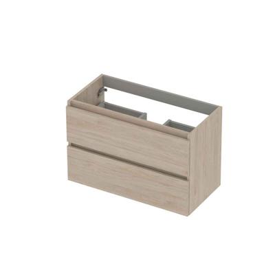 INK - Onderkast 2 Laden Greeploos met Houten Keerlijst - 800x400x520 Mm - Ivoor Eiken