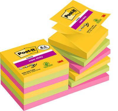 Post-It Super Sticky Z-Notes Carnival, 90 vel, ft 76 x 76 mm, 8 + 4 GRATIS