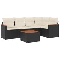 6-delige Loungeset met kussens poly rattan zwart - thumbnail