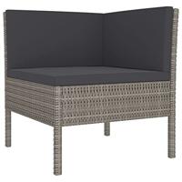 3-delige Loungeset met kussens poly rattan grijs - thumbnail