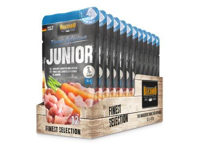 Belcando Junior [12 x 125g kip met wortel] | nat voer voor honden | compleet voer in interne portiezak voor honden