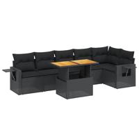 7-delige Loungeset met kussens poly rattan zwart - thumbnail