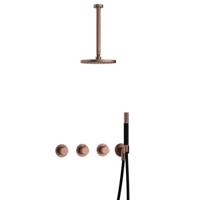 Hotbath Cobber - CB7067 - Inbouw Regendoucheset - Geborsteld Koper PVD - 2 Stopkranen - Thermostatisch - Plafondbuis 30 cm - Hoofddouche 200 mm - Staafhanddouche - Waterbesparend - thumbnail