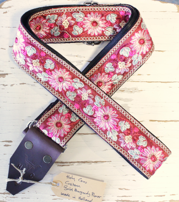Holy Cow Straps Gold Burgundy Flower