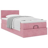 Ottoman bed met matras 90x200cm fluweel roze - thumbnail