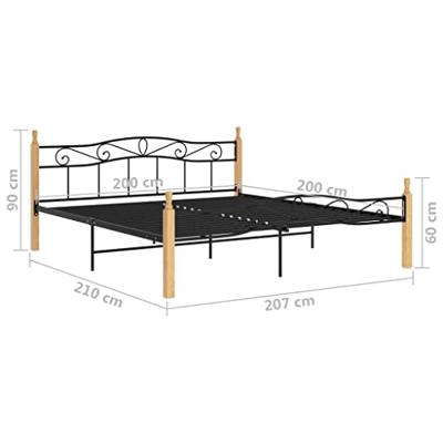 Bedframe metaal en massief eikenhout zwart 200x200 cm