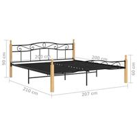 Bedframe metaal en massief eikenhout zwart 200x200 cm - thumbnail