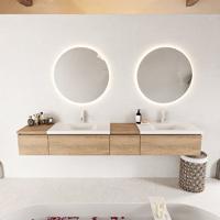MONDIAZ BUKLA 240cm badmeubel met module 40 rechts kleur Washed Oak met 4 lades. Wastafel CLOUD dubbel 2 kraangaten kleur Talc. - thumbnail