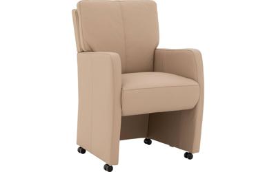 Goossens Eetkamerstoel Leen wit leer met armleuning en met wielen, stijlvol landelijk