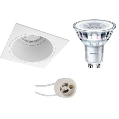 LED Spot Set - Pragmi Minko Pro - GU10 Fitting - Inbouw Vierkant - Mat Wit - Verdiept - 90mm - Philips - CorePro 827 36D - 4.6W - Warm Wit 2700K