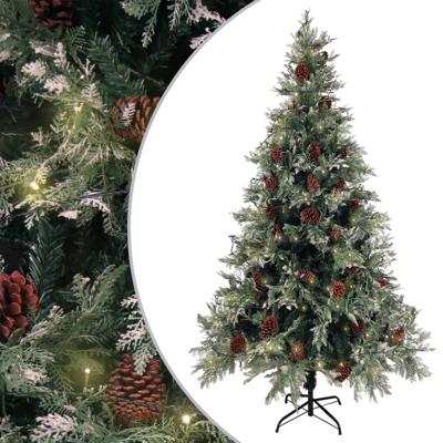 VidaXL Kerstboom met led en dennenappels 195 cm pvc en pe groen en wit