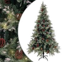 VidaXL Kerstboom met led en dennenappels 195 cm pvc en pe groen en wit - thumbnail