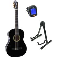 LaPaz 002 BK klassieke gitaar 4/4-formaat zwart + statief + stemapparaat - thumbnail