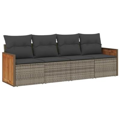 4-delige Loungeset met kussens poly rattan grijs