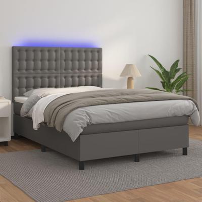 Boxspring met matras en LED kunstleer grijs 140x200 cm