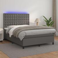 Boxspring met matras en LED kunstleer grijs 140x200 cm - thumbnail