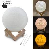 Aangepaste Touch schakelaar 3-Color 3D print maan lamp USB opladen energiebesparende LED nachtlampje met houten houder Base diameter: 13cm - thumbnail