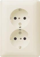Gira dubbel stopcontact met randaarde creme glanzend 078801 - thumbnail