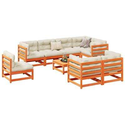 9-delige Loungeset met kussens massief grenenhout wasbruin - thumbnail