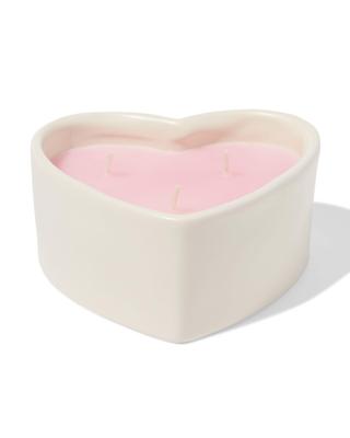 HEMA Kaars drie lonten 13x10cm keramiek hartvorm roze