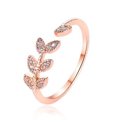 Verstelbare Dames Eternity Ring met Leafs - Koper/Rose met Zirkonia Steentjes