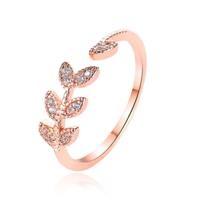 Verstelbare Dames Eternity Ring met Leafs - Koper/Rose met Zirkonia Steentjes - thumbnail