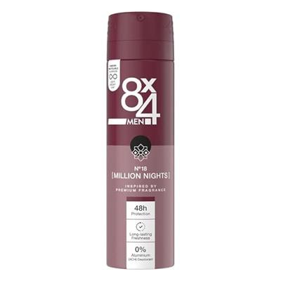 8x4 8 x 4 Deospray Men - No.18 Millions Nights 150 ml. 6 x Voordeelpak