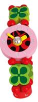 Bino horloge lieveheersbeestje junior 9 cm hout rood/groen - thumbnail