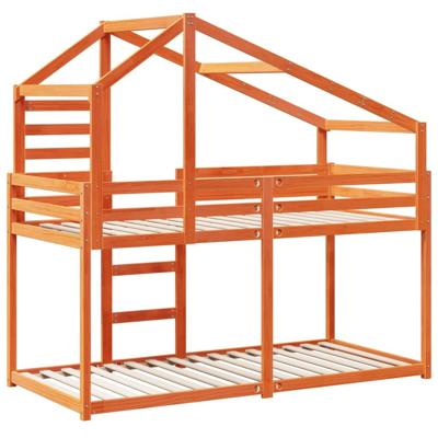Stapelbed met dak massief grenenhout wasbruin 90x190 cm