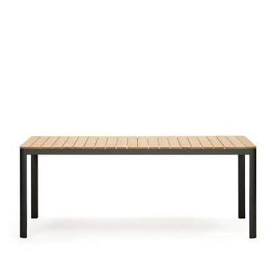 Kave Home Tuintafel 'Bona' Teakhout, 200 x 100cm, kleur Naturel/Zwart