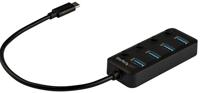 StarTech.com 4 Port USB-C Hub - USB-C naar 4x USB 3.0 Type-A met Individuele On/Off Port Switches - SuperSpeed 5Gbps USB 3.1/3.2 Gen 1 - USB Bus Powered - Mobiel ontwerp - 25cm Kabel - thumbnail